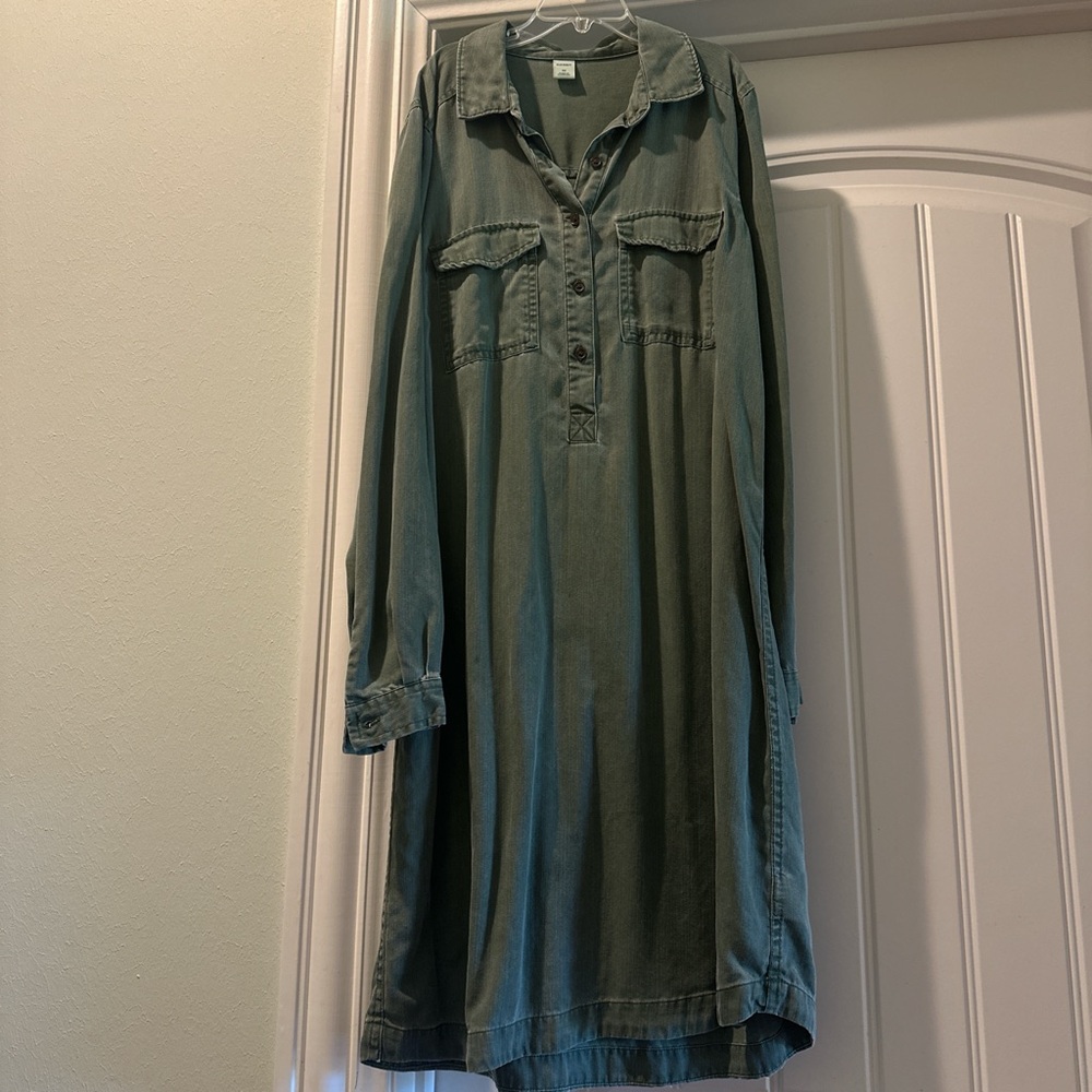 Casual Green Shirt Dress
